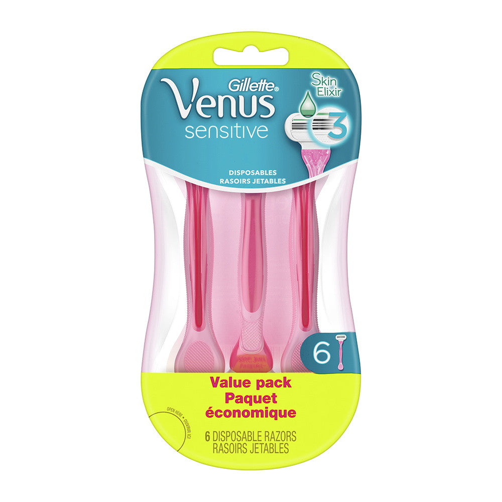 Gillette Venus Sensitive Skin Elixir Disposable 3 Blade Razors, 6 Ea